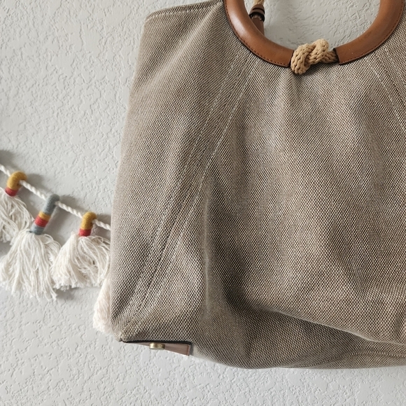 Michael Kors Isla Ring Brown Canvas Shoulder Tote Bag Large Boho Vacay Travel - Picture 9 of 15